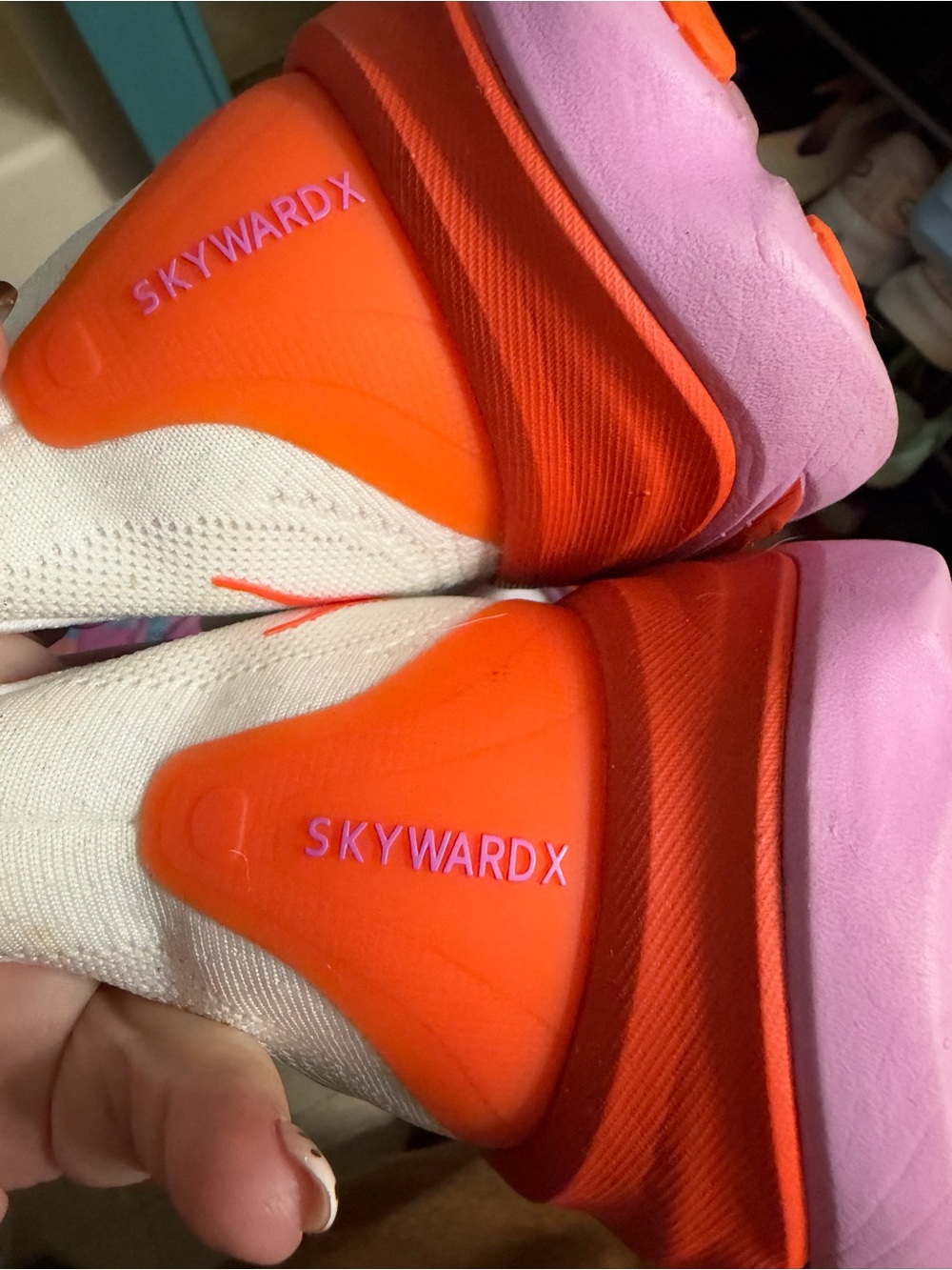 Hoka One One Women's White Running Shoes with Pink and Orange Accents - Picture 3 of 3